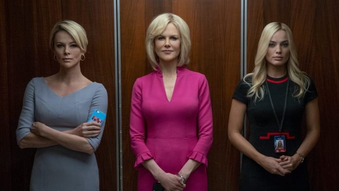 Bombshel - Frame ascensore. Charlize Theron, Nicole Kidman e Margot Robbie